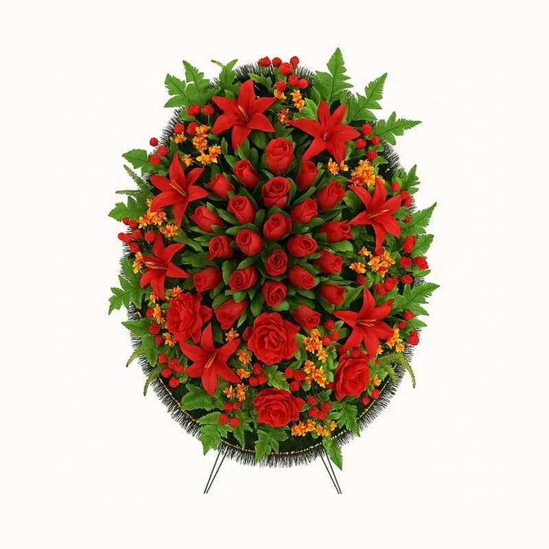 Траурный венок «Супер Элитный», красный — Memorial Ritual, Алматы
