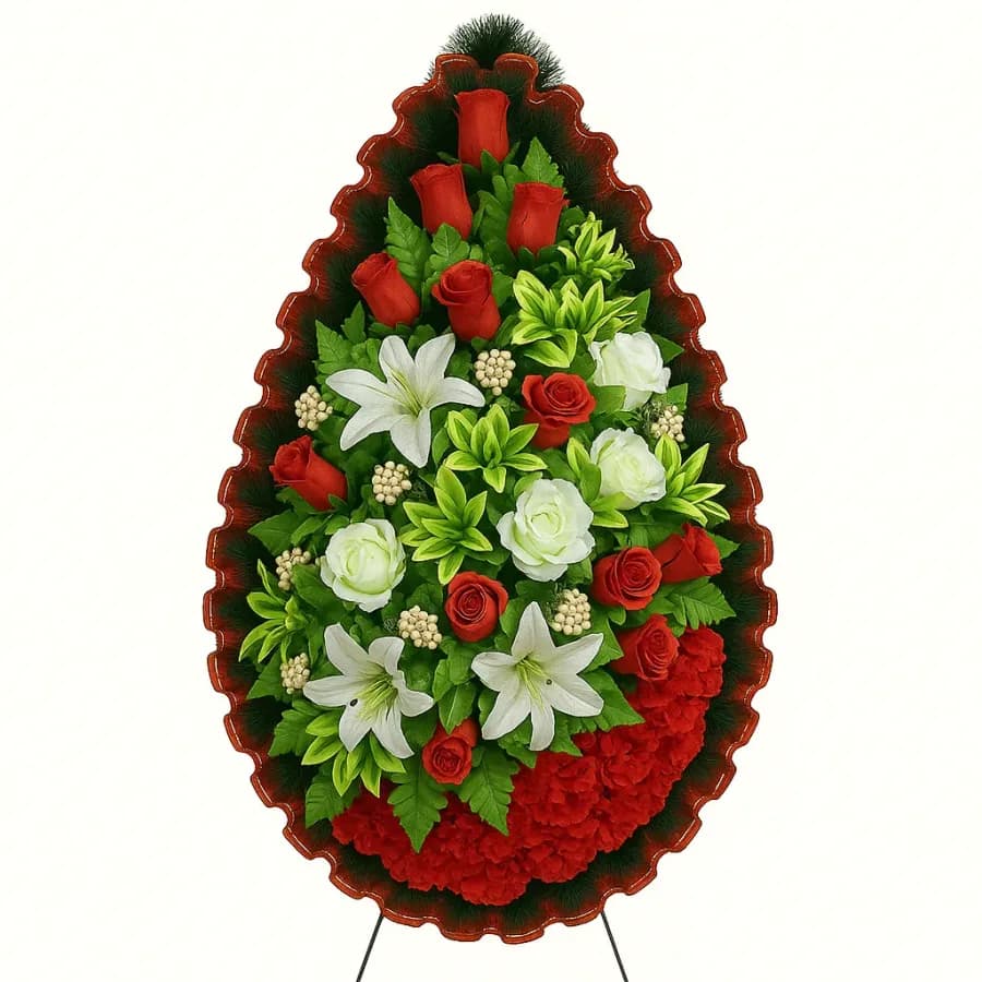 Траурный венок «Капля», красно-белый — Memorial Ritual, Алматы