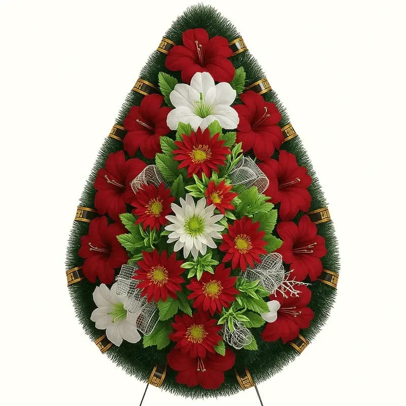 Траурный венок «Полянка», красный — Memorial Ritual, Алматы